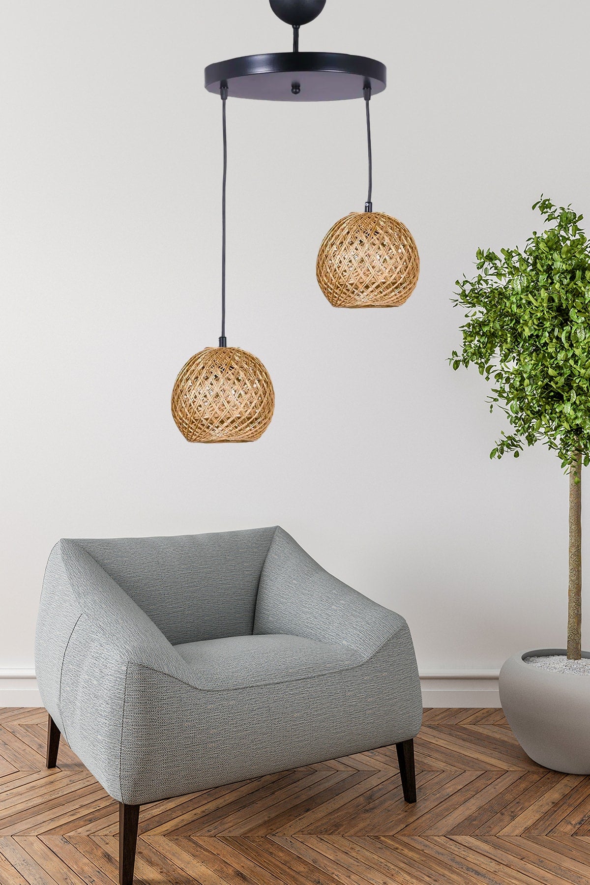 Rustikale 2-teilige beige Pendelleuchte Kronleuchter Wohnzimmer, Küche, Eingang
