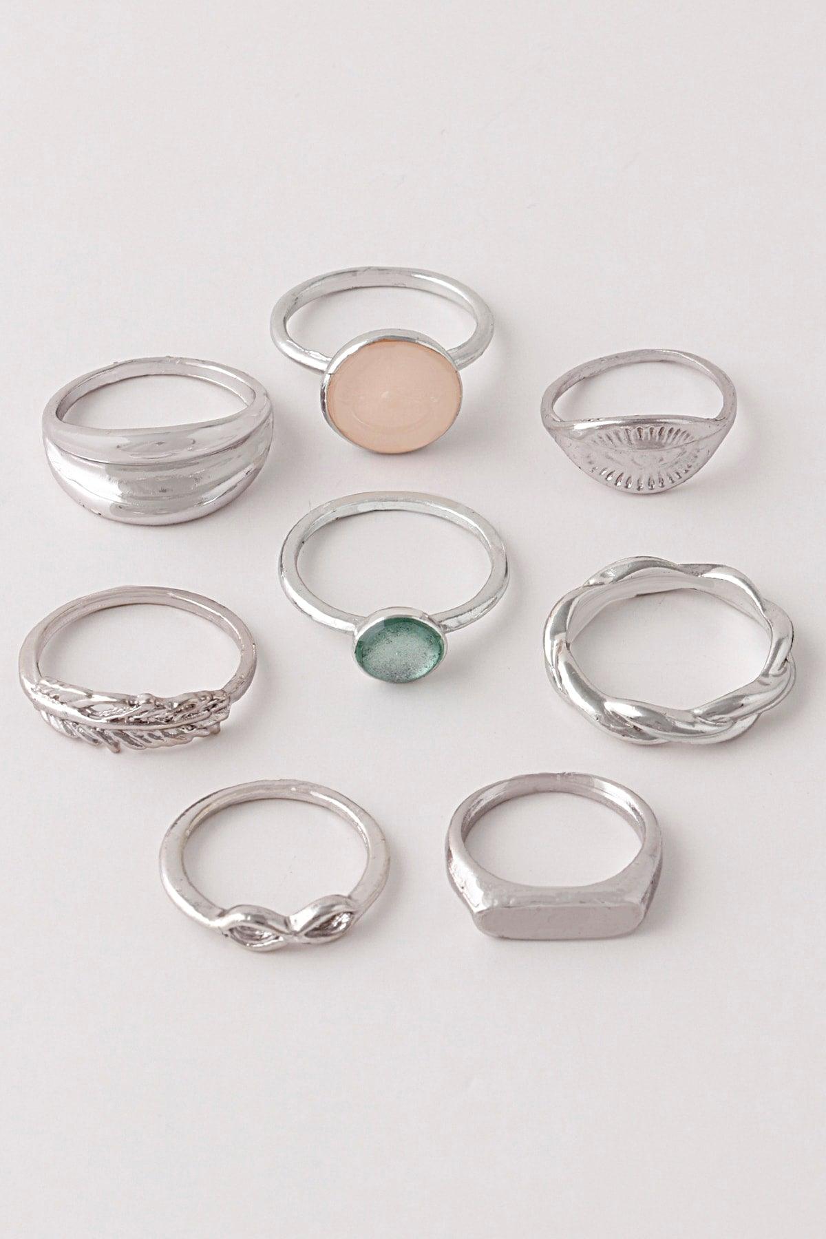Set of 8 Enamel Stone Rings and Joint Rings - Swordslife