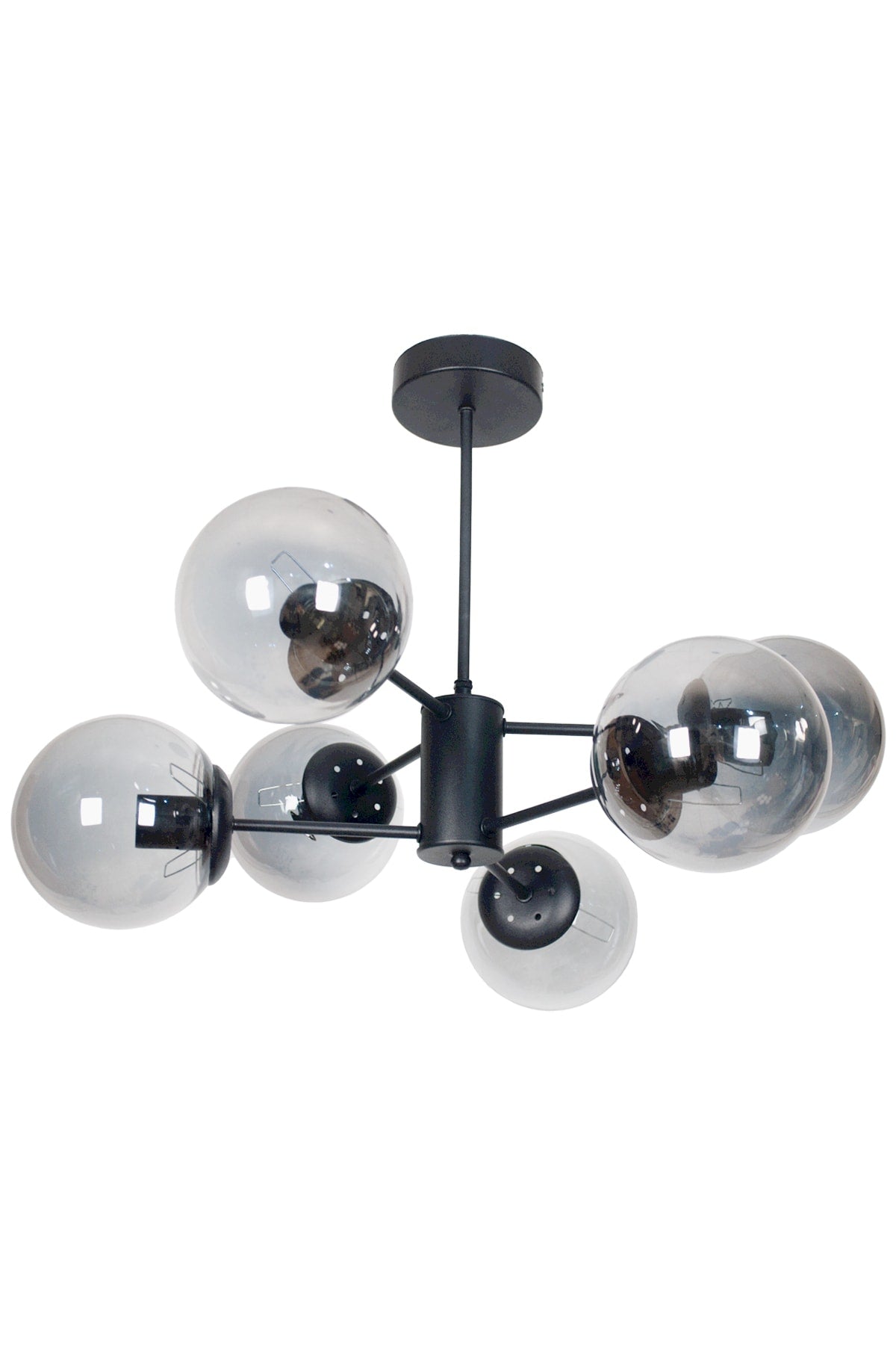 Oscar Modernes Luxus-Design, schwarzes Gehäuse, Rauchglas, Wohnzimmer, Küche, Schlafzimmer, 6-teiliger Kronleuchter