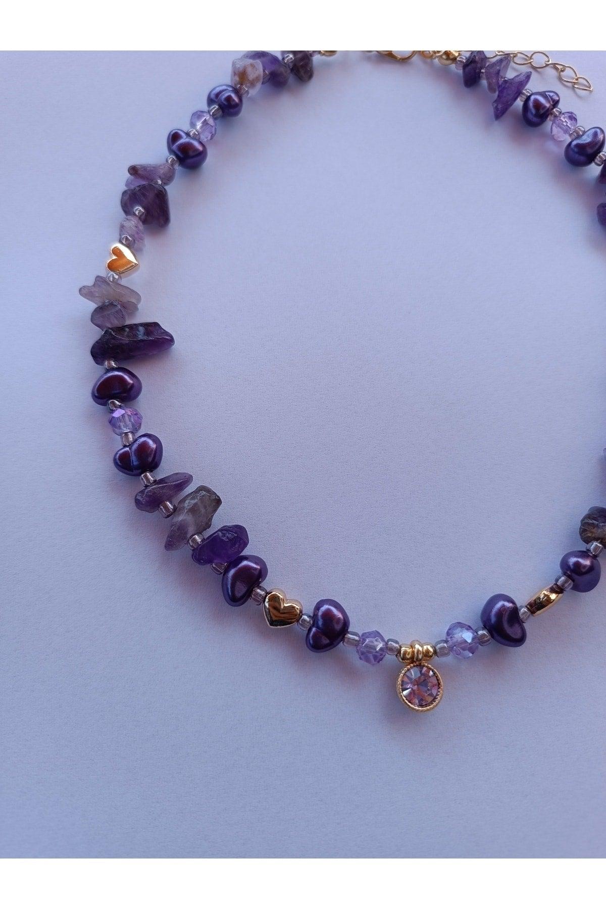 Purple Sparkle Tip Amethyst Natural Stone Necklace - Swordslife