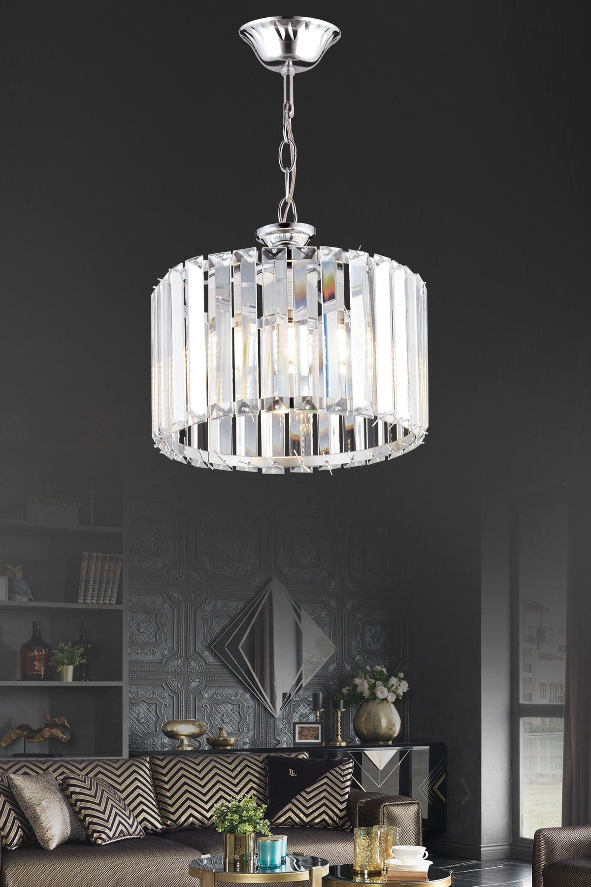 Luxury Crystal Chrome Stone 25Cm Chandelier