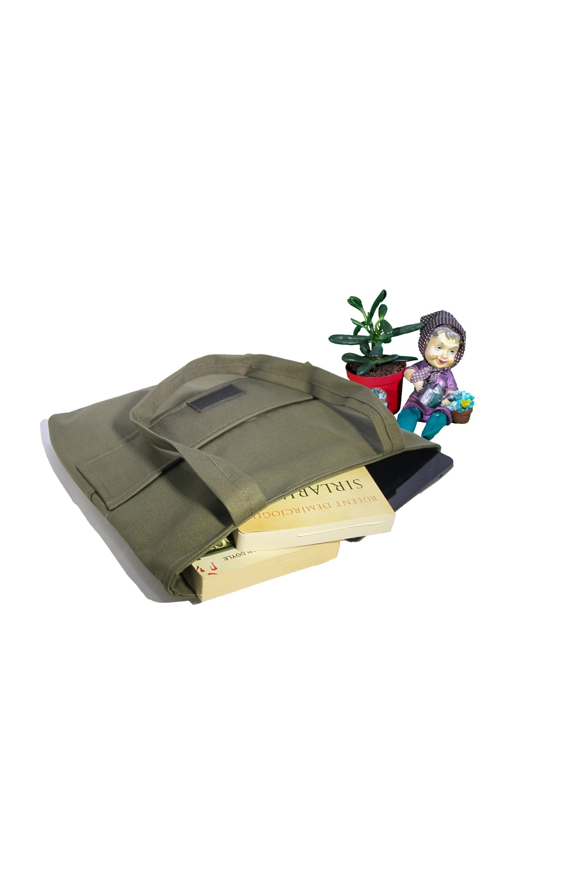 Khakifarbene Damentasche mit Reißverschluss, Hand- und Schultertasche aus Canvas