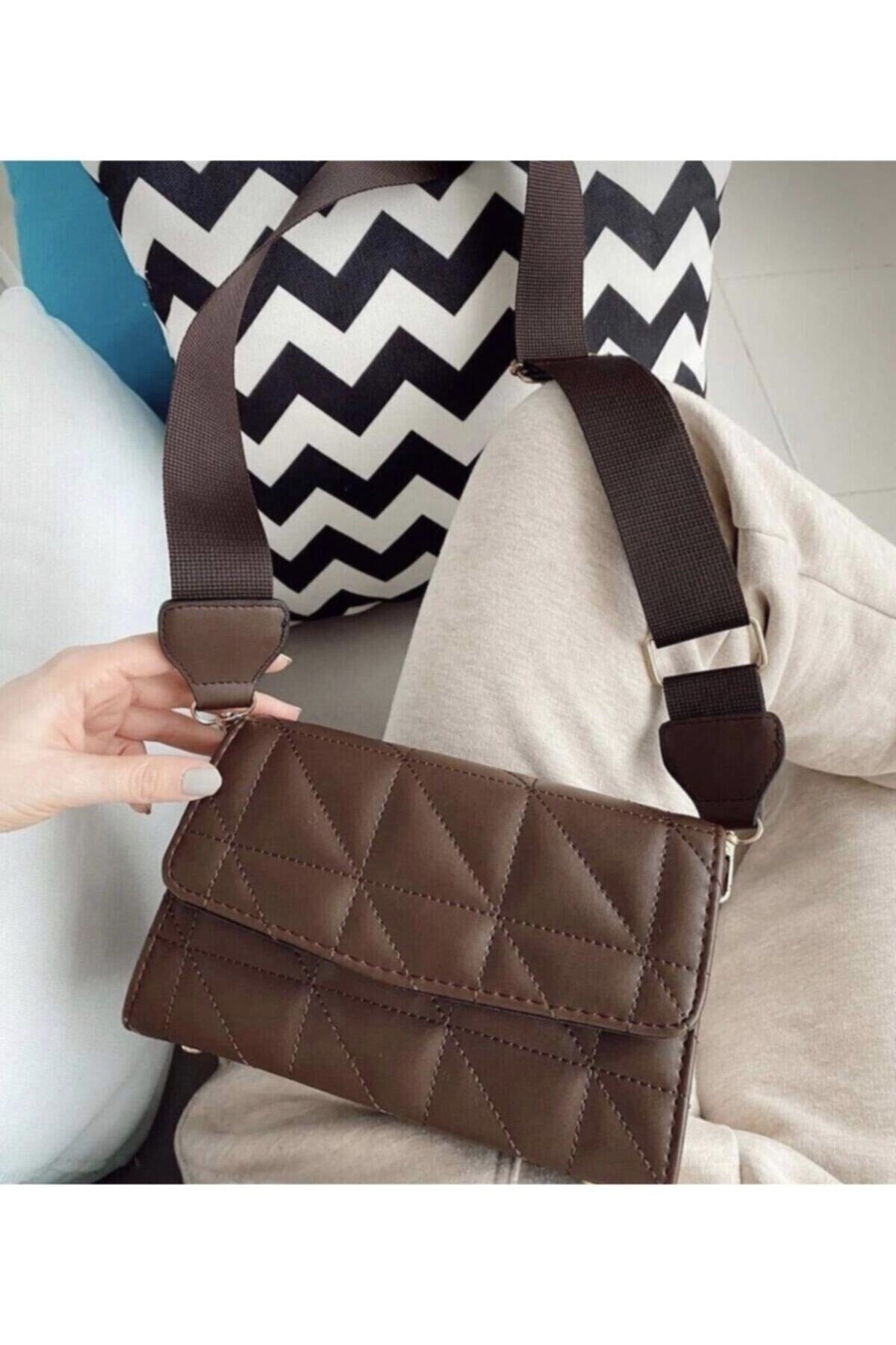 C&H Style Bitter Brown Damen Gesteppte Umhängetasche mit Säulengurt
