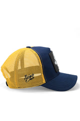 V1 Trucker Bear - Unisex Navy Blue-Yellow Hat with 15 Code Logo (Cap)