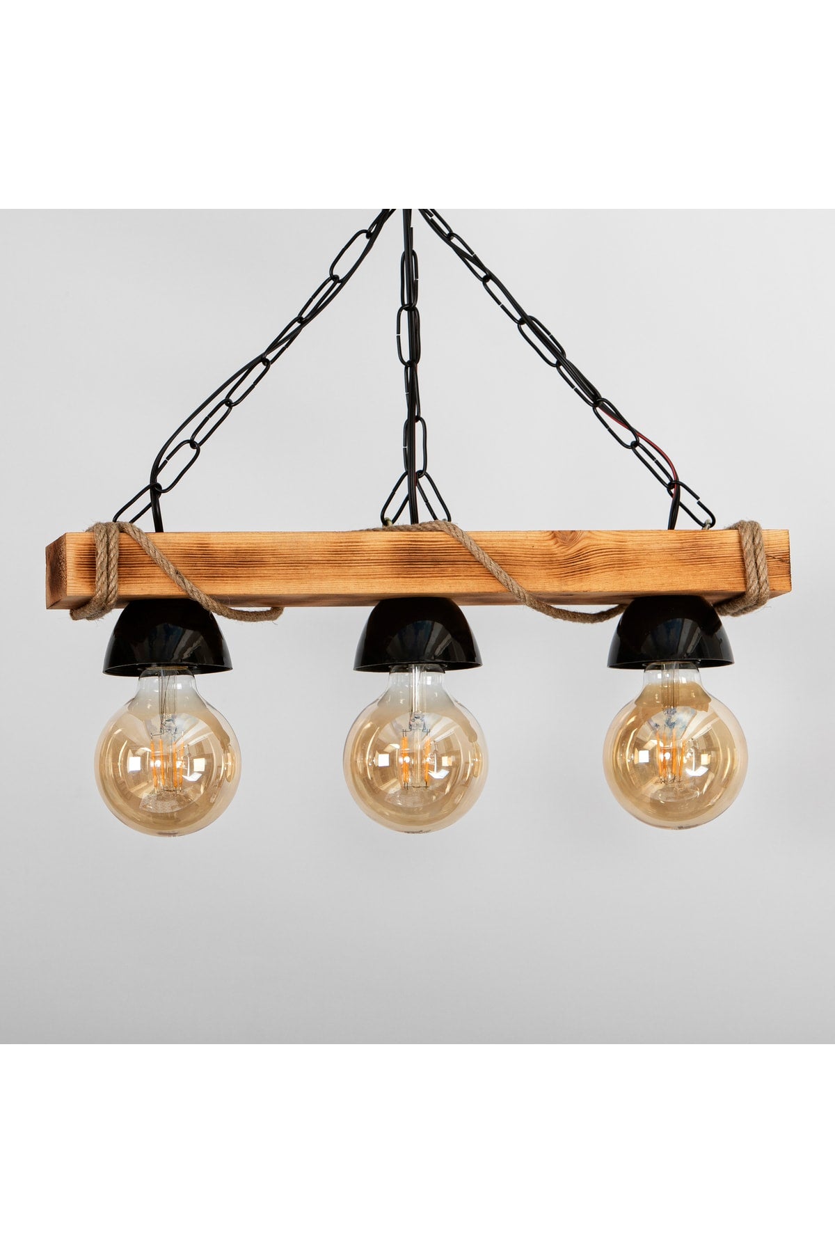 Natural Wooden 3-Piece Hat And Rope Rustic Design Stylish Chandelier