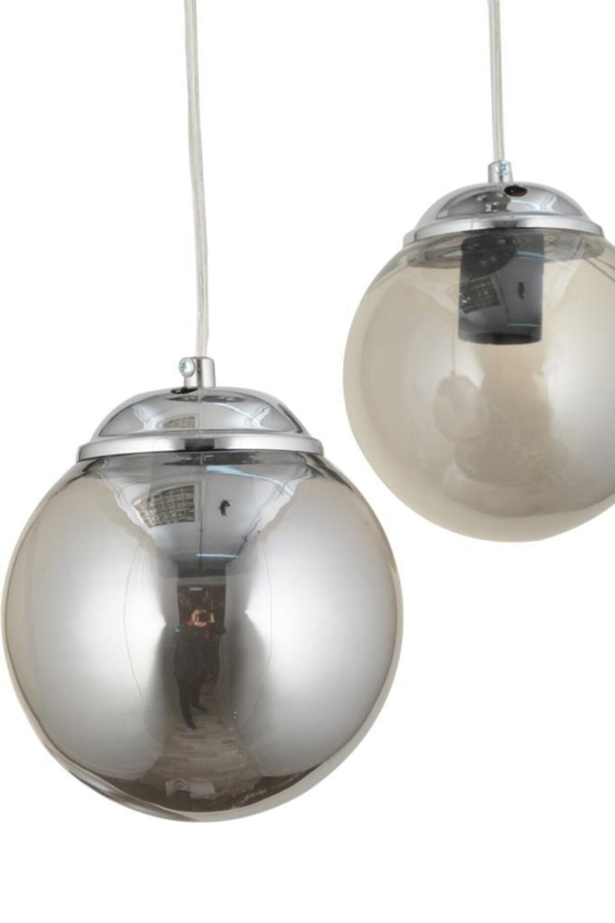 Pendelleuchte 3-teilig Chrom Rauchglas Kugel Kronleuchter