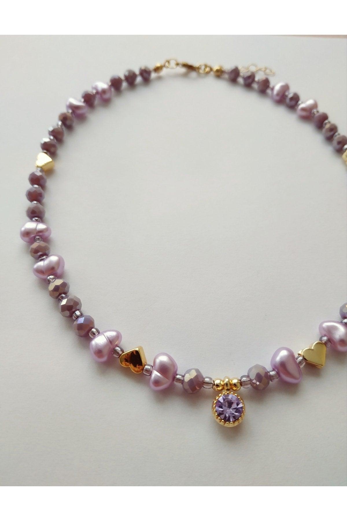 Glitter Tip Baroque Pearl Heart Plum Bead Necklace - Swordslife