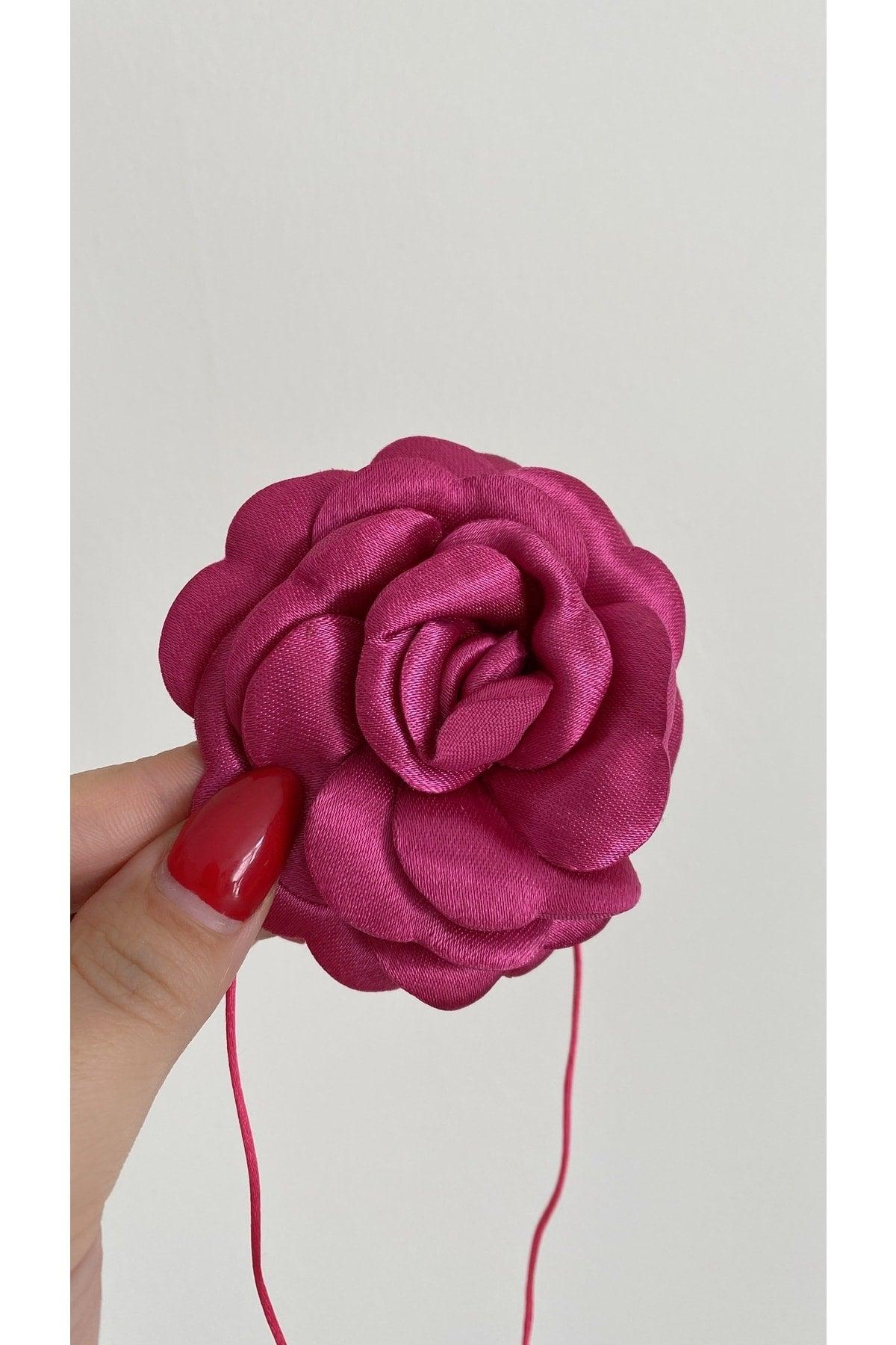 Lace-Up Fabric Flower Choker Necklace Rose Necklace - Swordslife