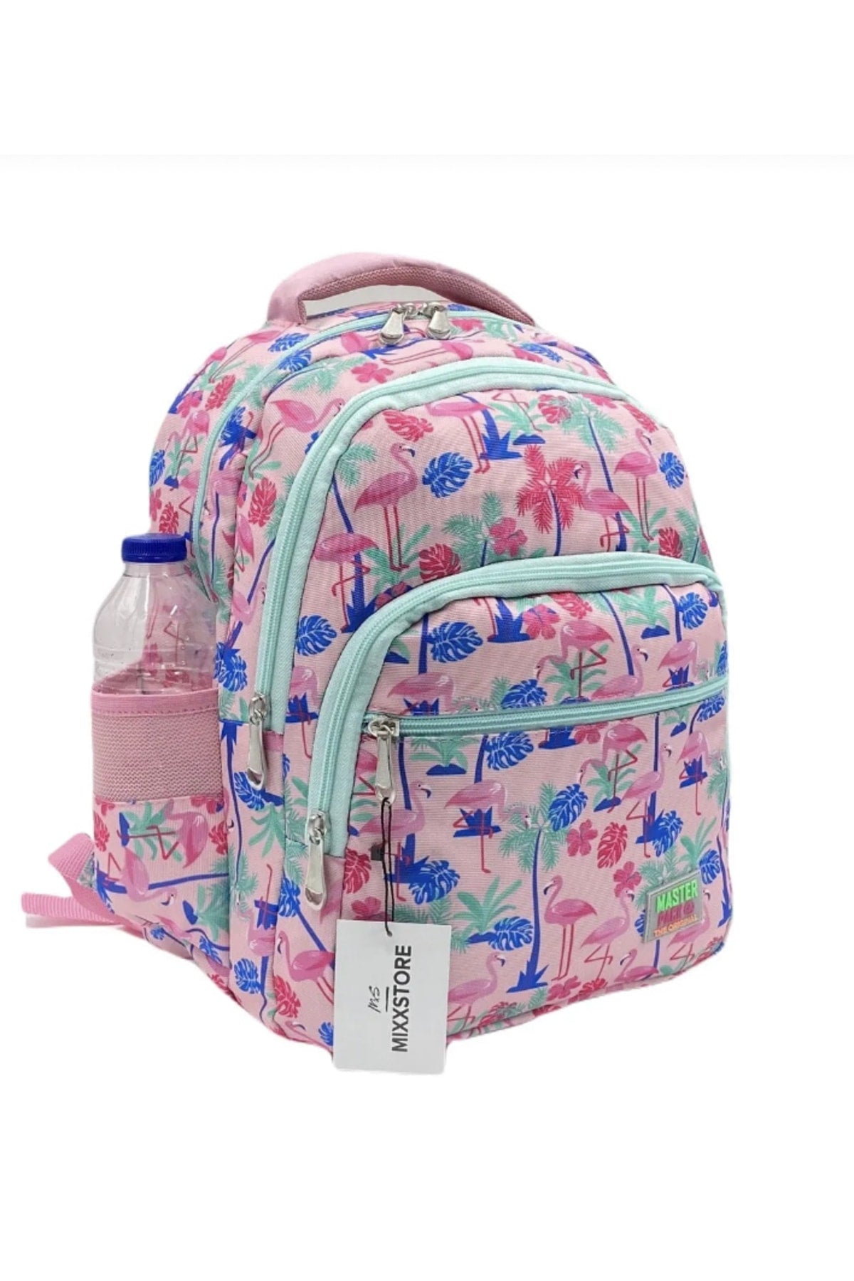 Flamingo gemusterter rosafarbener Master Pack-Rucksack für Mädchen, Grundschultasche mit Essens- und Bleistifthalter
