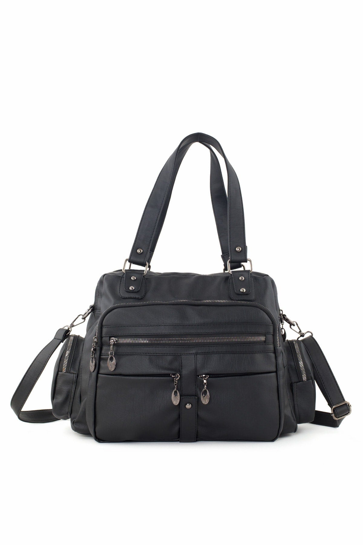 Samilon Damen-Schulter- und Handtasche aus gewaschenem Leder mit mehreren Fächern in Schwarz