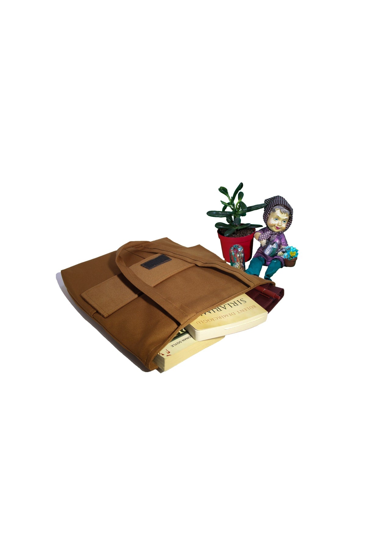 Braune Tasche für Damen mit Reißverschluss, Hand- und Schultertasche aus Canvas