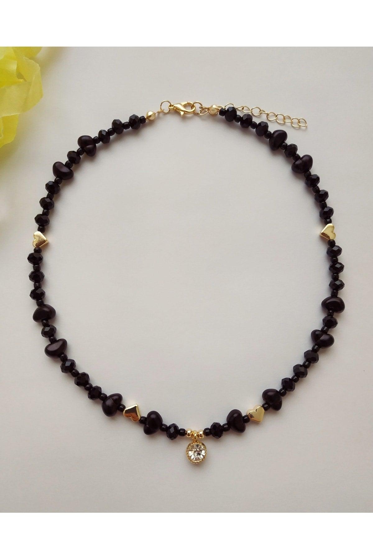 Black Necklace with Baroque Pearls and White Glitter Tips - Swordslife