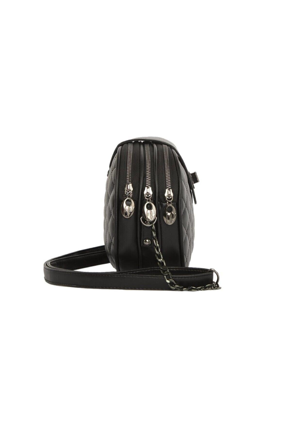 Schwarze 3-Ösen-Tasche mit Druckverschluss und Reißverschluss für Damen