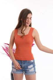 Women Cinnamon Square Collar Knitwear Athlete Blouse - Swordslife