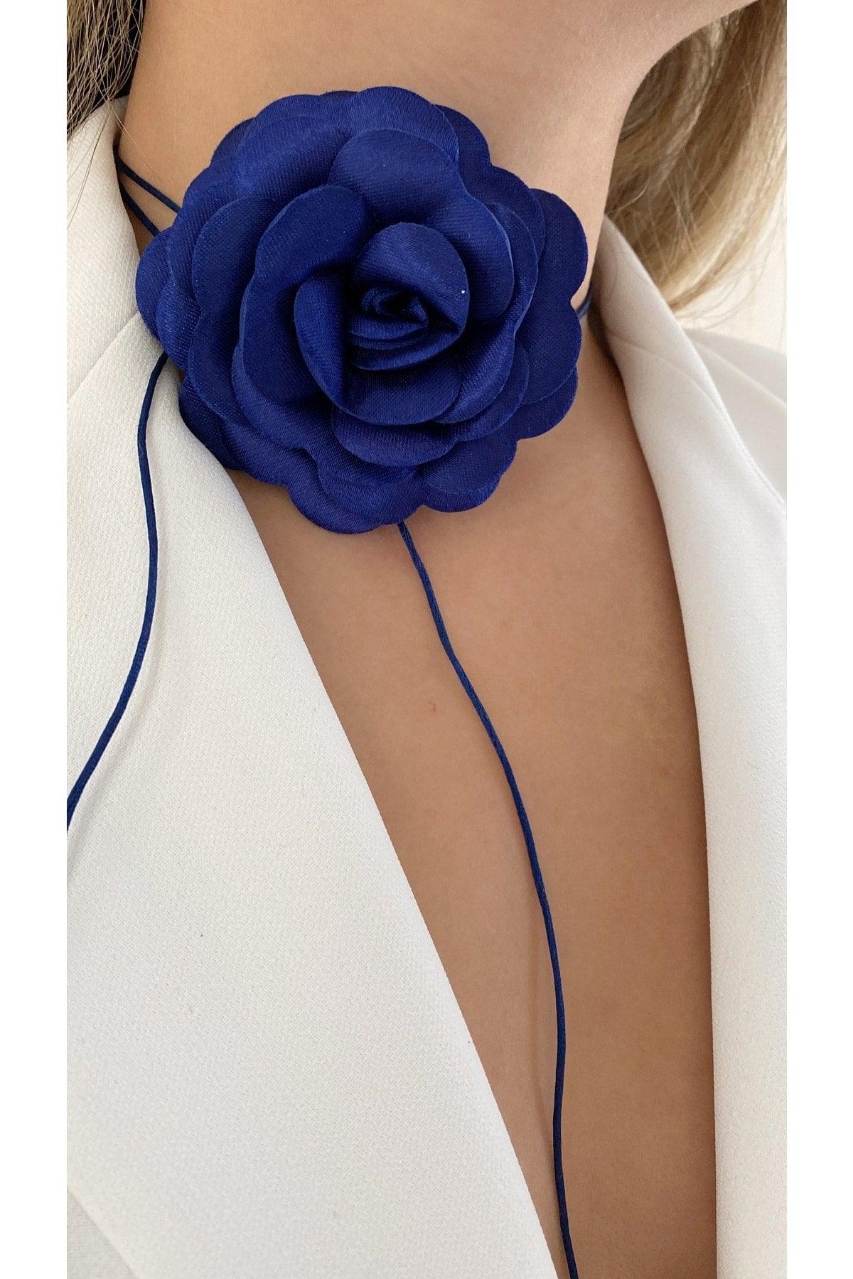 Lace-Up Fabric Flower Choker Necklace Rose Necklace - Swordslife