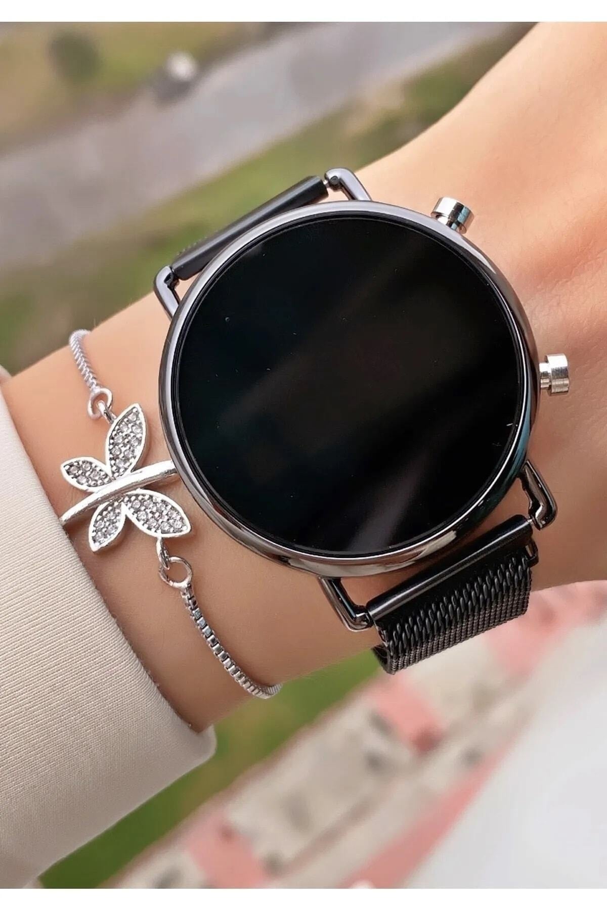 Unisex-Armbanduhr aus Stahl mit digitaler Anzeige