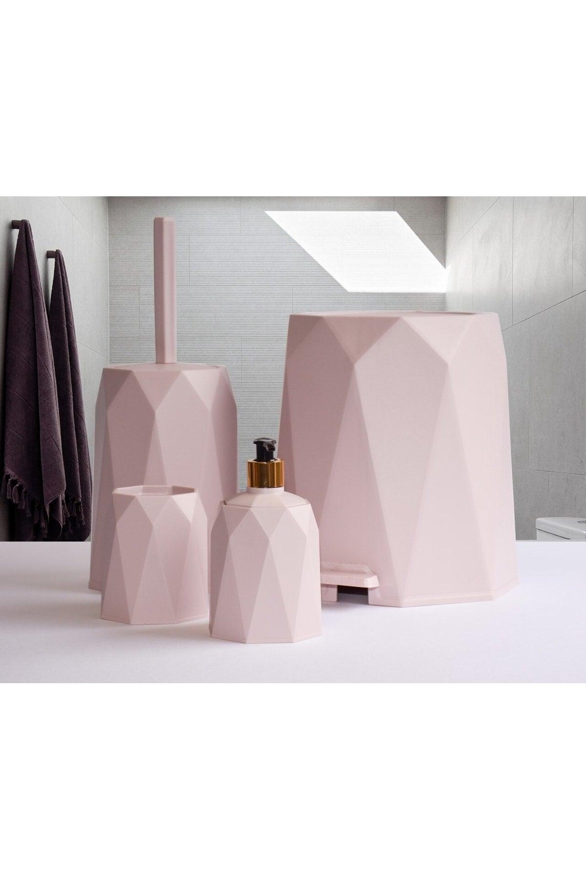 Bathroom Set Plastic 5 Lt Trash Can Toilet Brush Sink Set of 4 (powder) - Swordslife