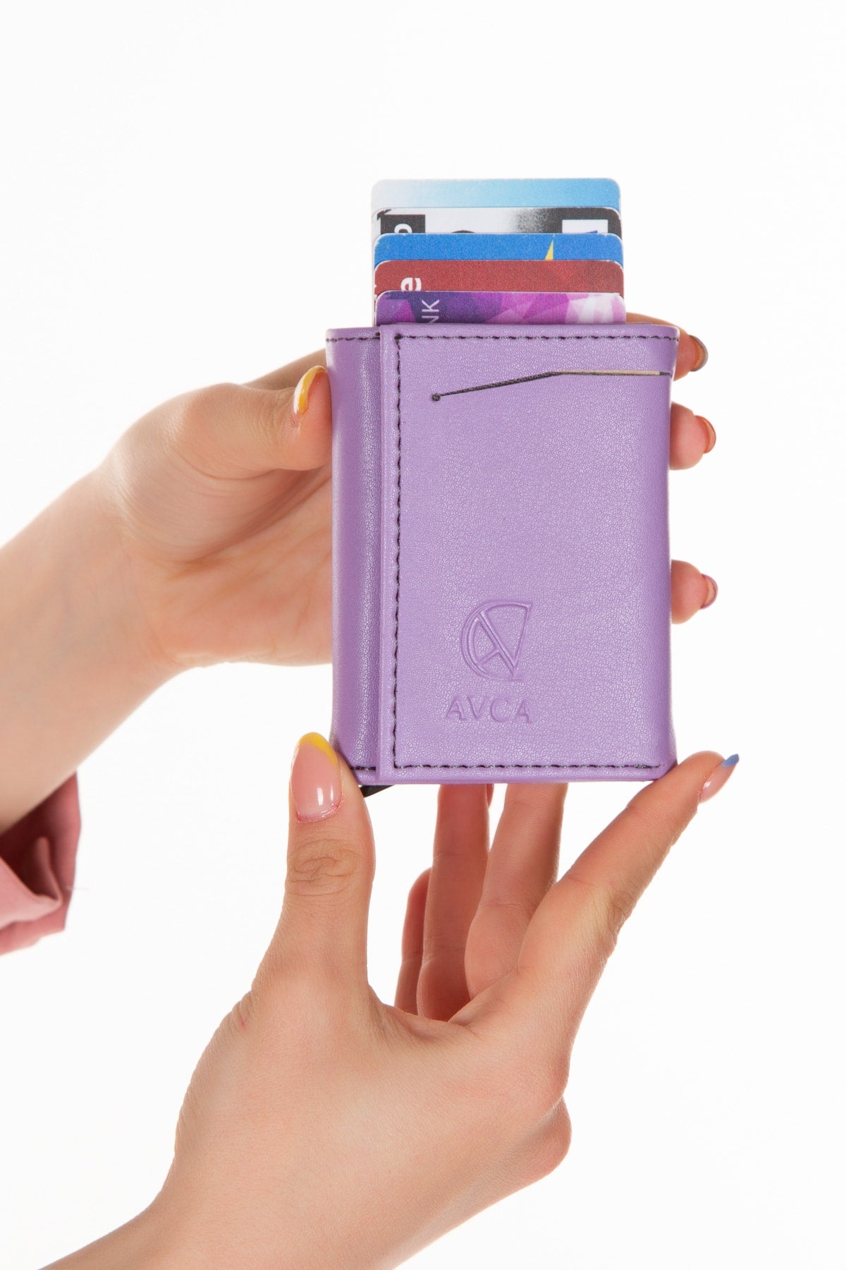 Men'S Vegan Leather Black Cash Money Compartment Sliding Mechanism Wallet Card Holder