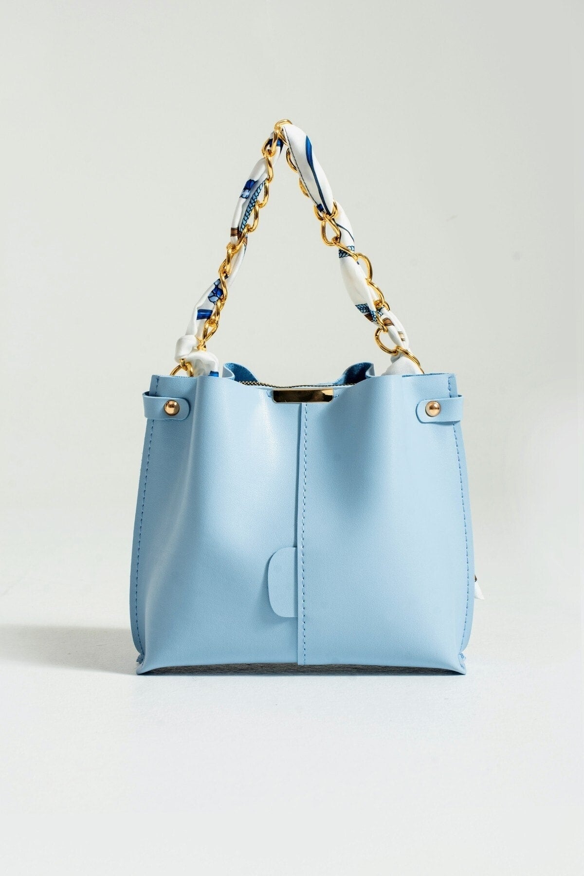 Damen Baby Blau Schal Kette Accessoire Weiches Leder 3-Fach Hand, Arm Und Schulter Tasche
