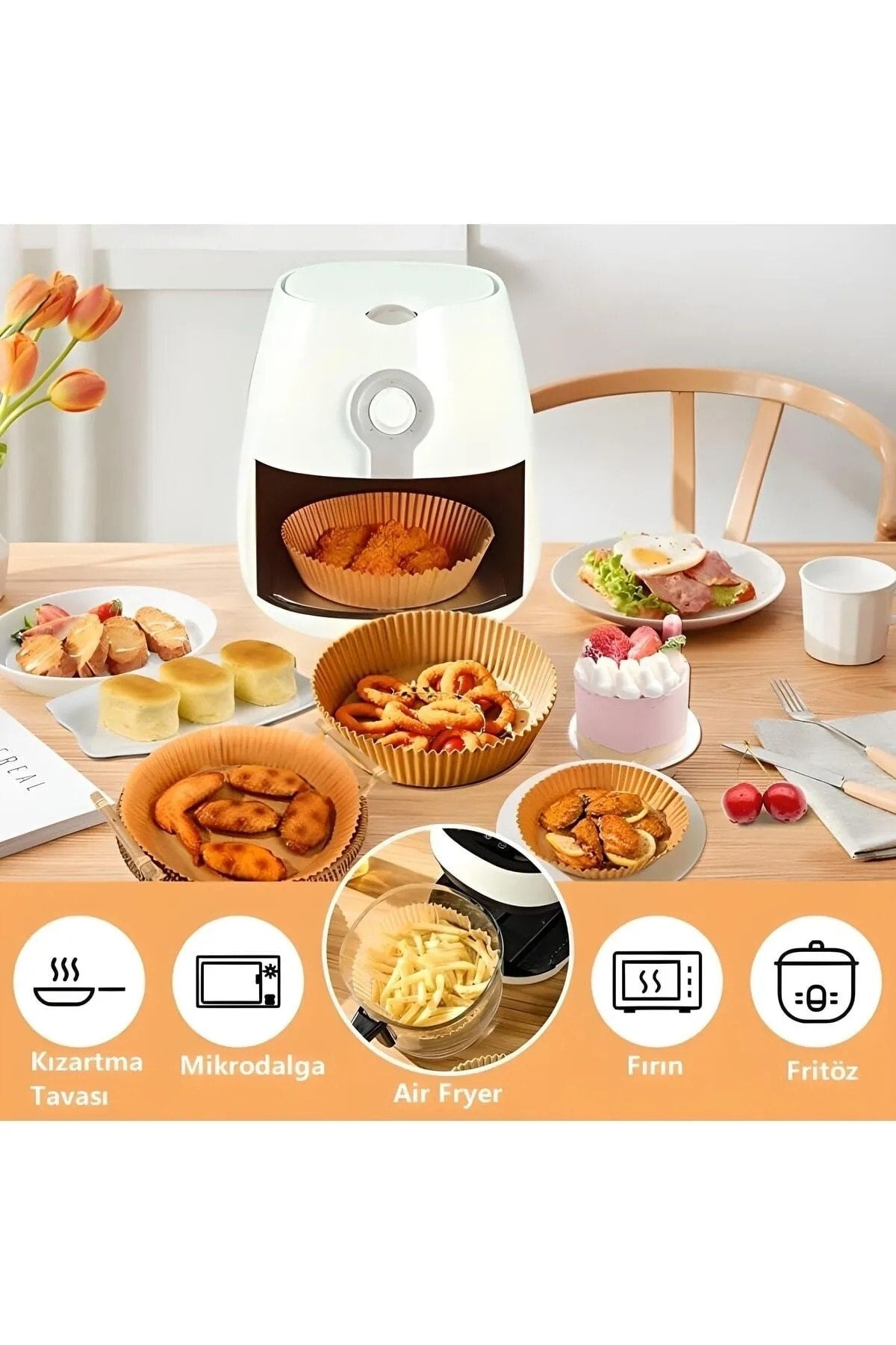 Airfryer Fritteuse Backpapier - Airfryer-Einlagen Air Fryer-Xiaomi-Philips Ölfrei Tefal-Kumtel-Mi