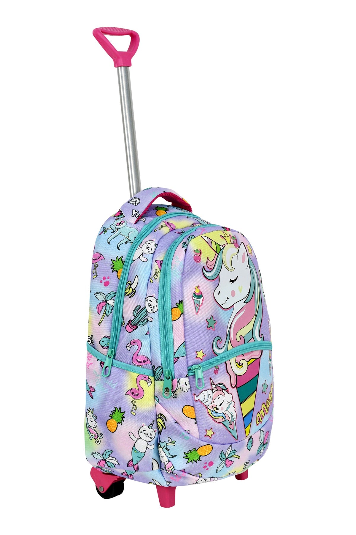 3-Pack School Set With Squeegee, Unicorn Pattern Primary School Bag + Lunch Box + Pencil Holder