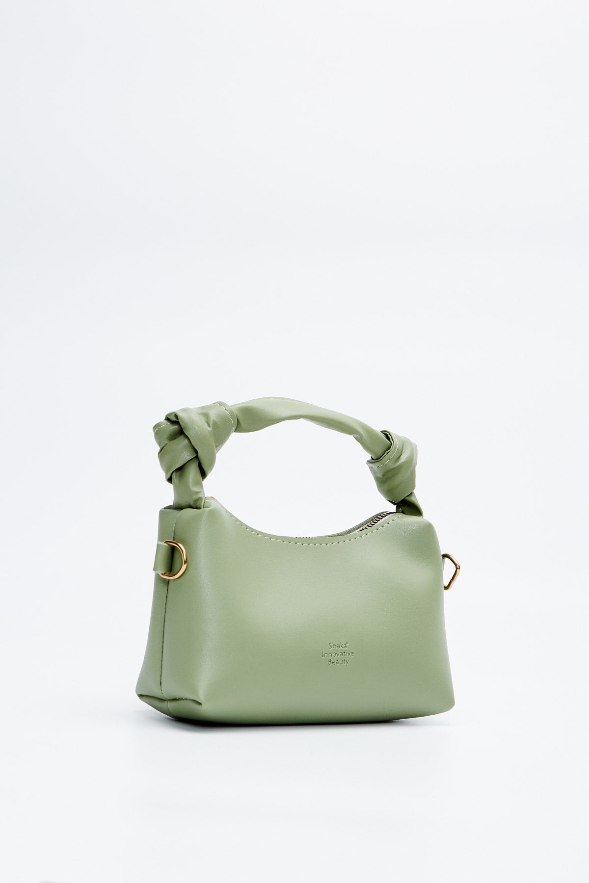 Mintgrüne Shk24 Hand- und Schultertasche aus weichem Leder mit Knotendetail und Kettenriemen, L: 14 E: 22 B: 8 cm
