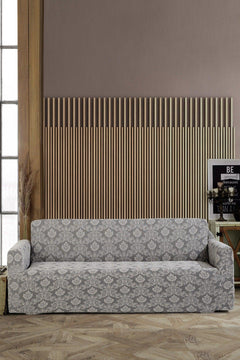 Gray Jacquard Stretch Sofa Cover – 3‑Seat
