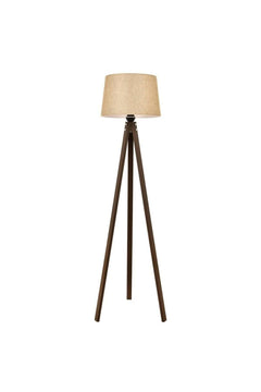 7020 Wooden Tripod Floor Lamp with Conical Fabric Lampshade, Tobacco Brown