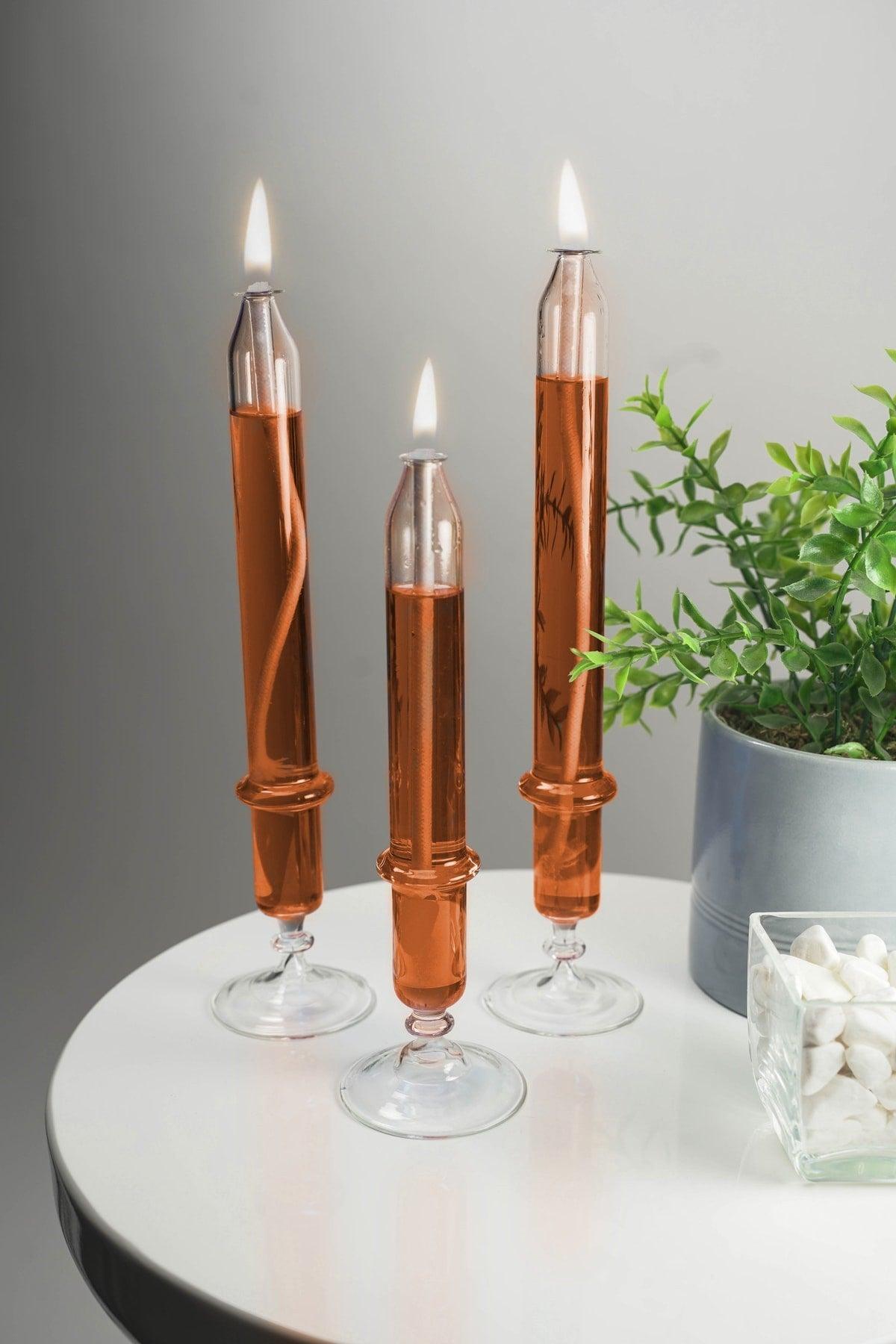 3-Footed Candlestick Glass Oil Lamp + 200 Ml Oil Lamp