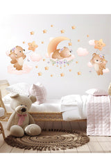 Set of 3 Teddy Bear Clouds And Stars Kids Baby Room Sticker Set Wall Adhesive Foil 80x60 Cm - Swordslife