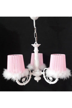 Pink and white feathered chandelier for children's bedrooms