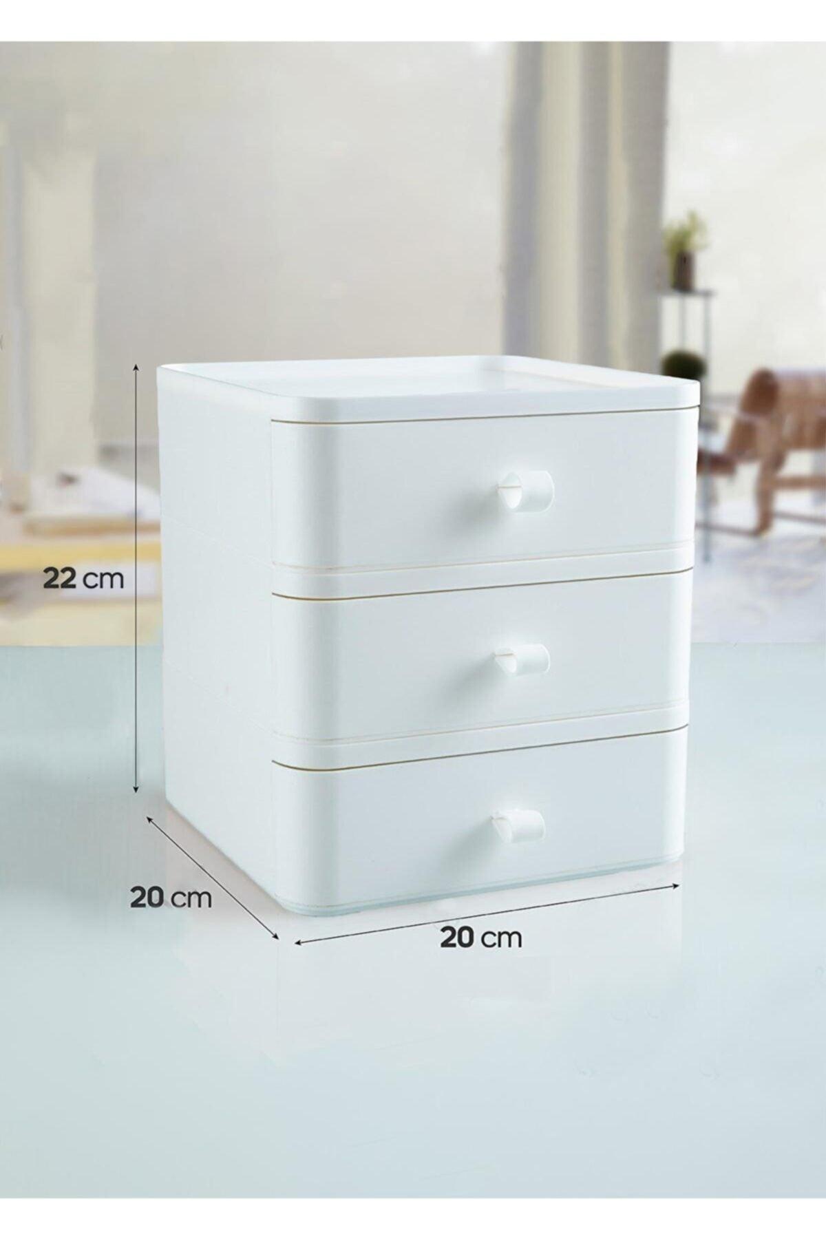 3 Pcs Jewelry, Makeup And Cosmetics Organizer Drawer, Office Desk Organizer, White - Swordslife