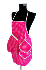 3 Piece Fuchsia Kitchen Set Liquid Proof Kitchen Apron Heat Proof Oven Mitts And Holder Set - Swordslife