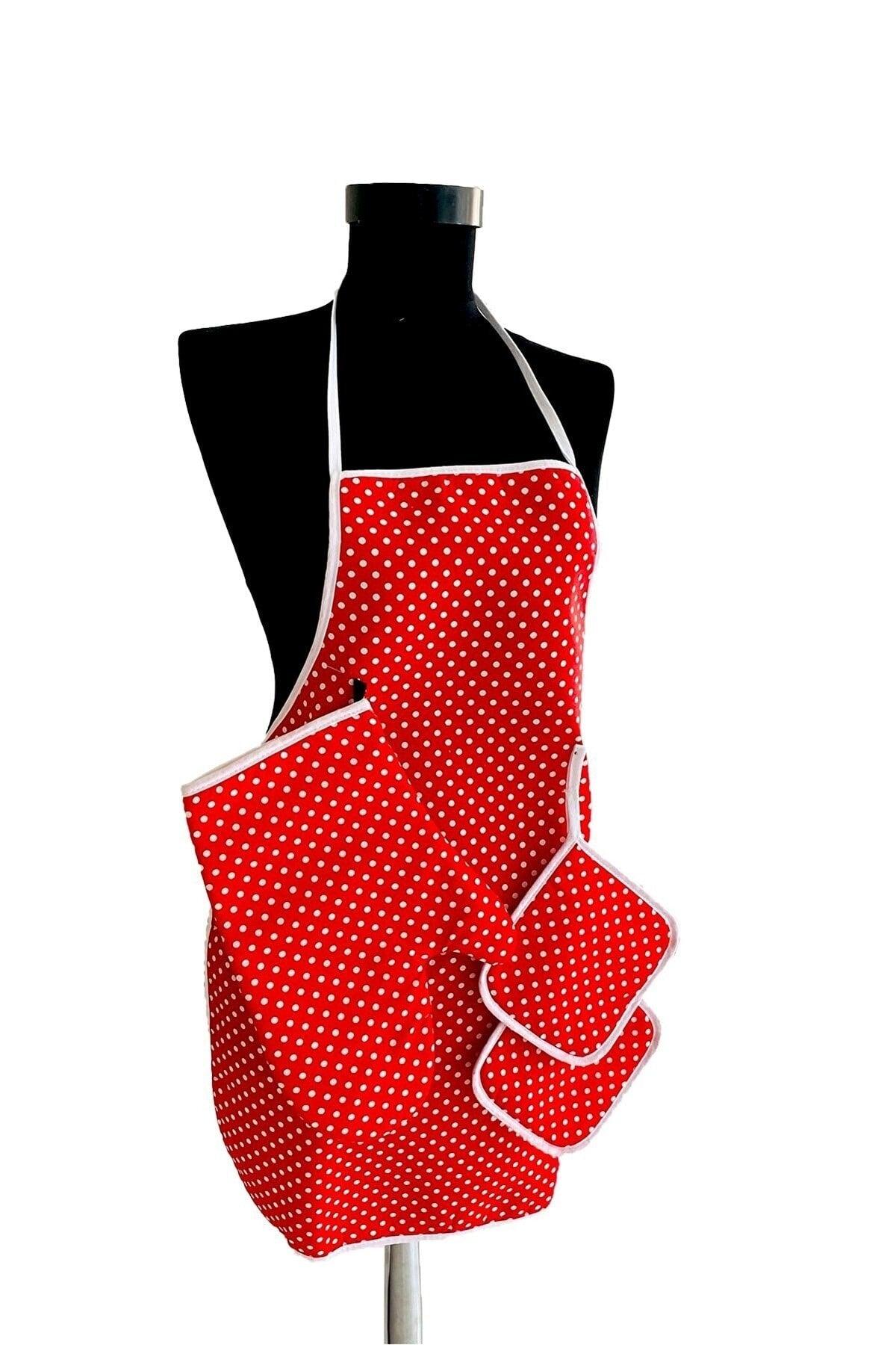 3 Pieces Red Kitchen Apron Set Waterproof Apron Heat Proof Gloves And Handle Set - Swordslife