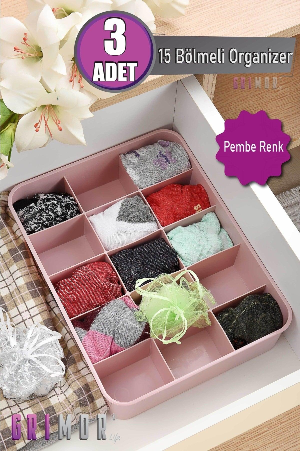 3 Pcs. 15 Compartment Drawer Organizer Pink Color Drawer Organizer - Swordslife