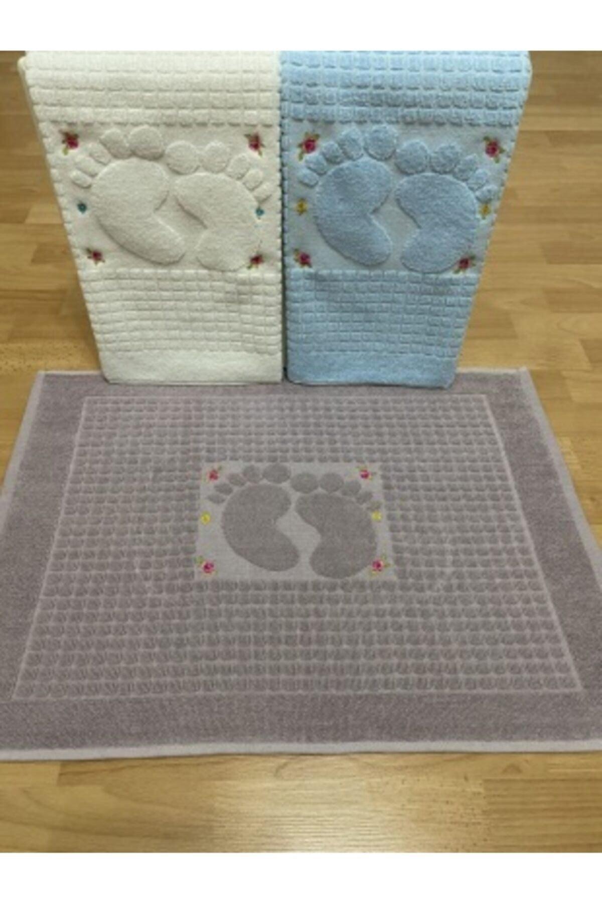 3 Pieces Cream*Plum*Blue Color Embroidered Foot Towel 100% Cotton Size:50x70 - Swordslife