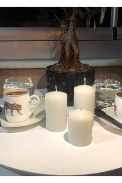 Set of 3 White Pillar Candles in Assorted Sizes