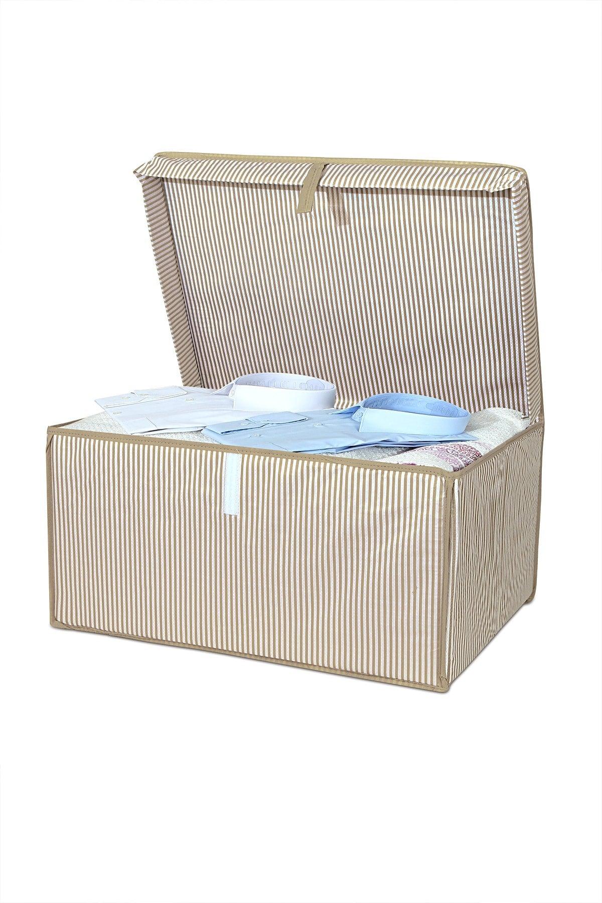 3 Pieces Multi-Purpose Storage Box with Lid Organizer Mega 60 X 40 X 30 Cm Brown - Swordslife