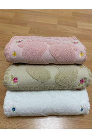 3 Pieces Powder*cream*brown Color Embroidered Foot Towel 100% Cotton Size: 50x70 - Swordslife