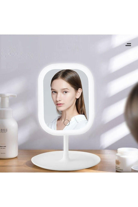 3 Color Led Portable Desktop Rechargeable Lighted Makeup Mirror 90 Degree Angle Rectangle White Led - Swordslife