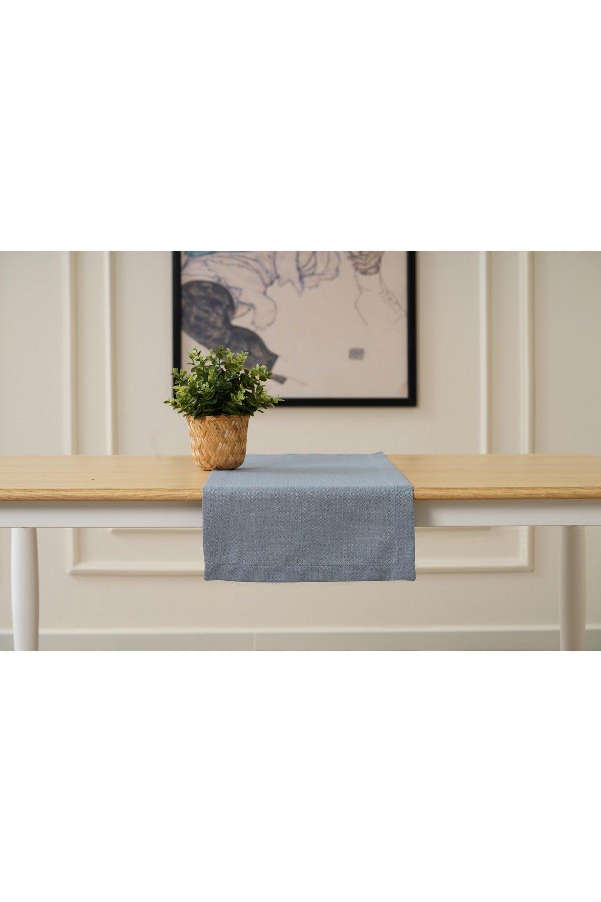 35 X 90 Cm Ice Blue Linen Woven Runner, Decorative Runner, Plain Runner - Swordslife