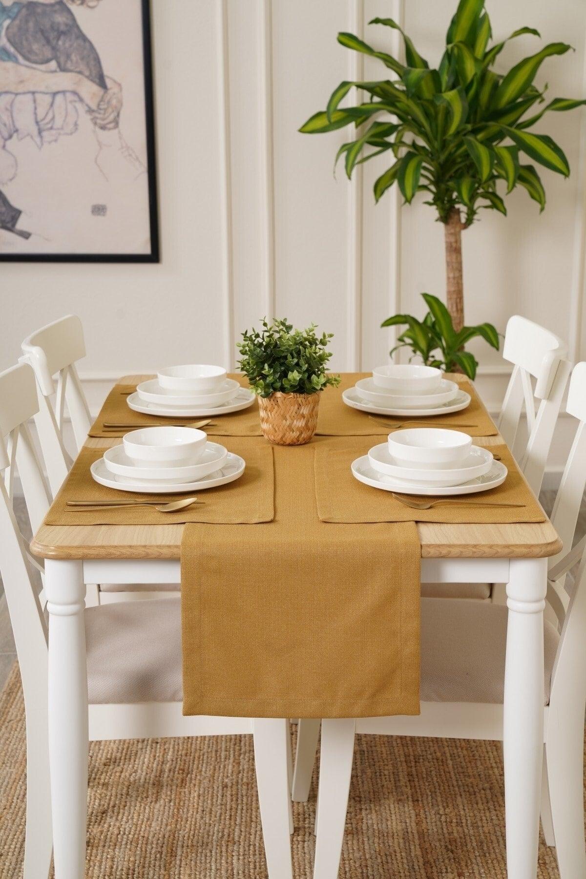 35 X 90 Cm Mustard Linen Woven Runner