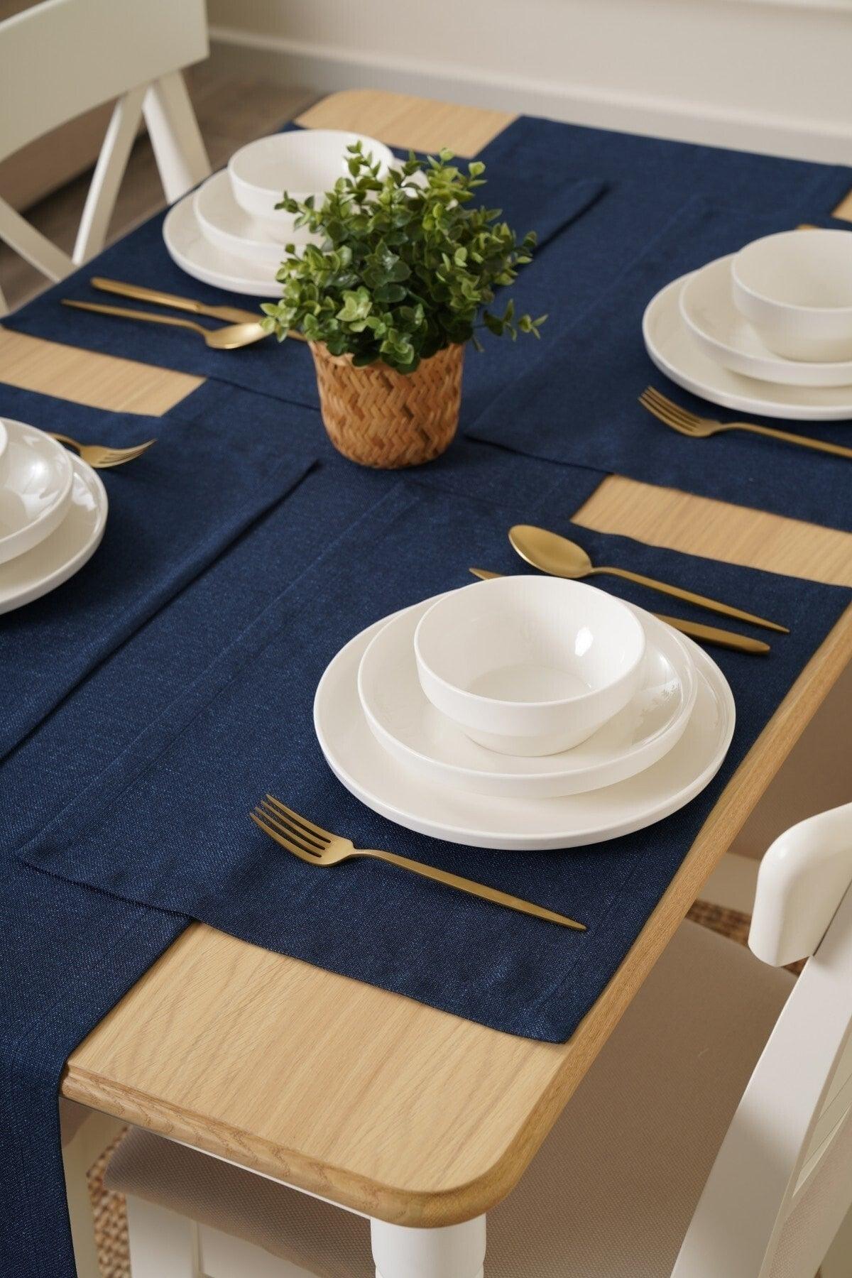 35 X 90 Cm Navy Blue Linen Woven Runner, Decorative Runner, Plain Runner - Swordslife