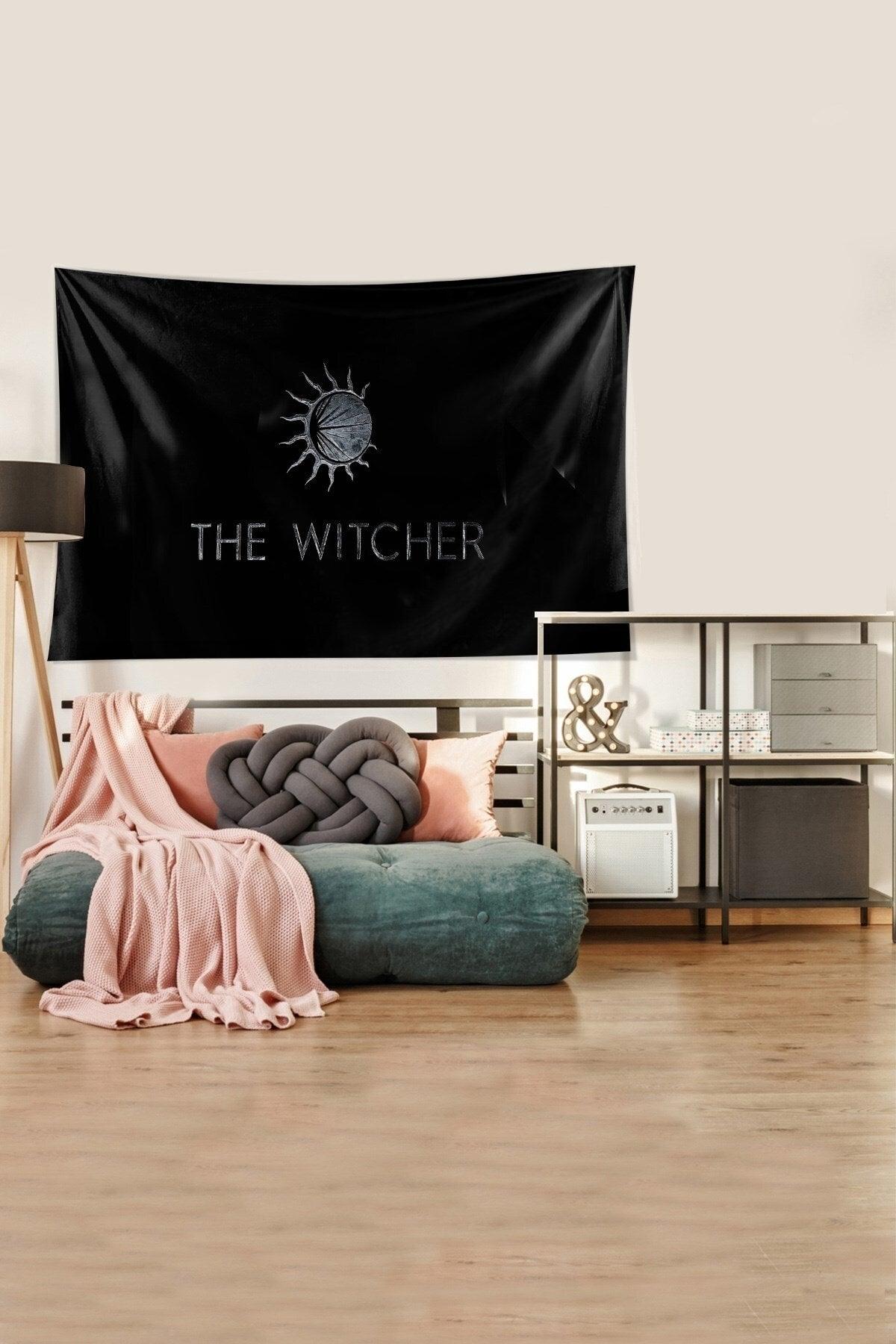 Black The Witcher Written Stain Resistant Velvet Fabric Wall Covering Tapestry Tapestry - Swordslife