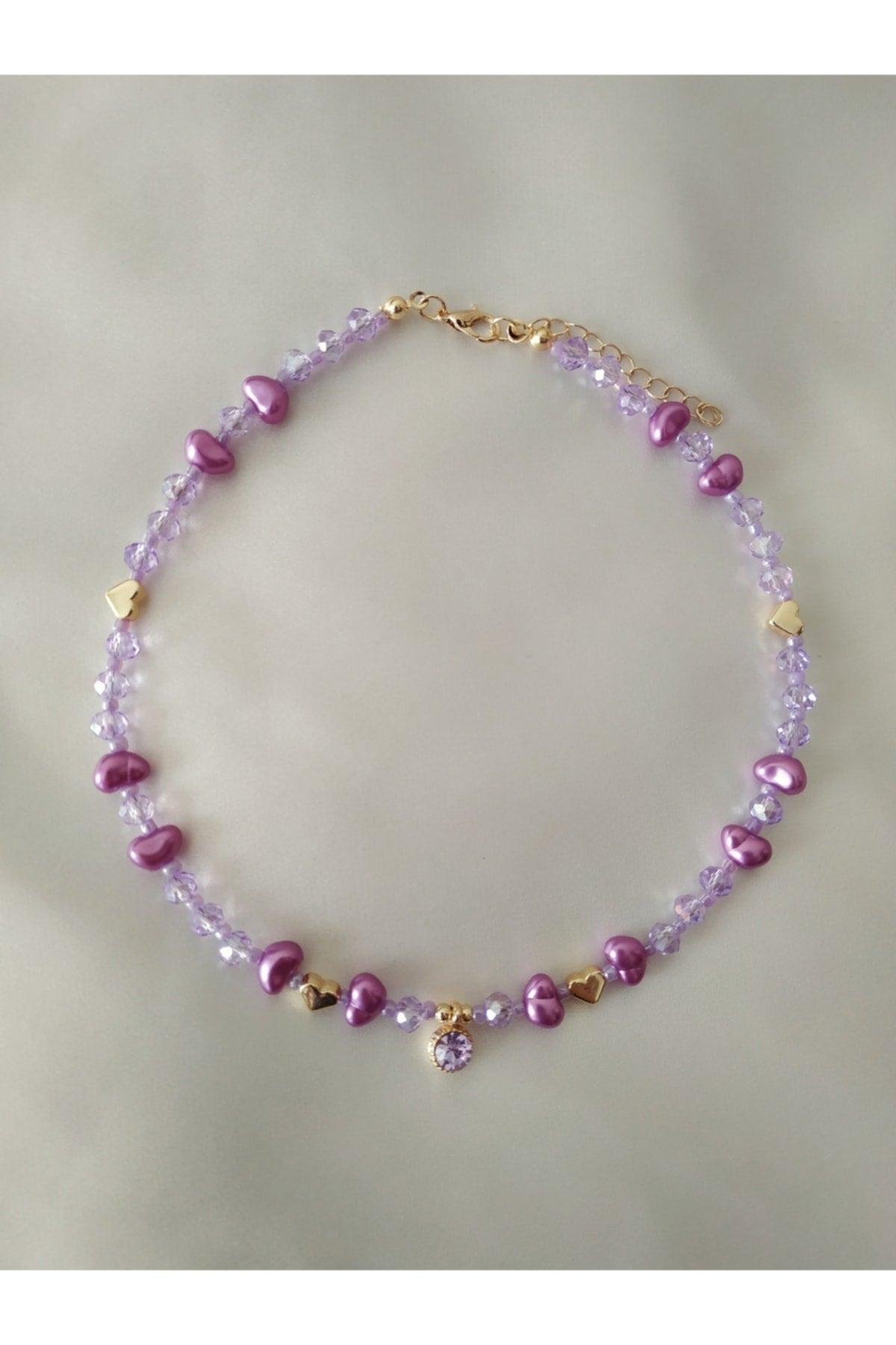 Shimmer Tip Baroque Pearl Purple Crystal Bead Necklace - Swordslife