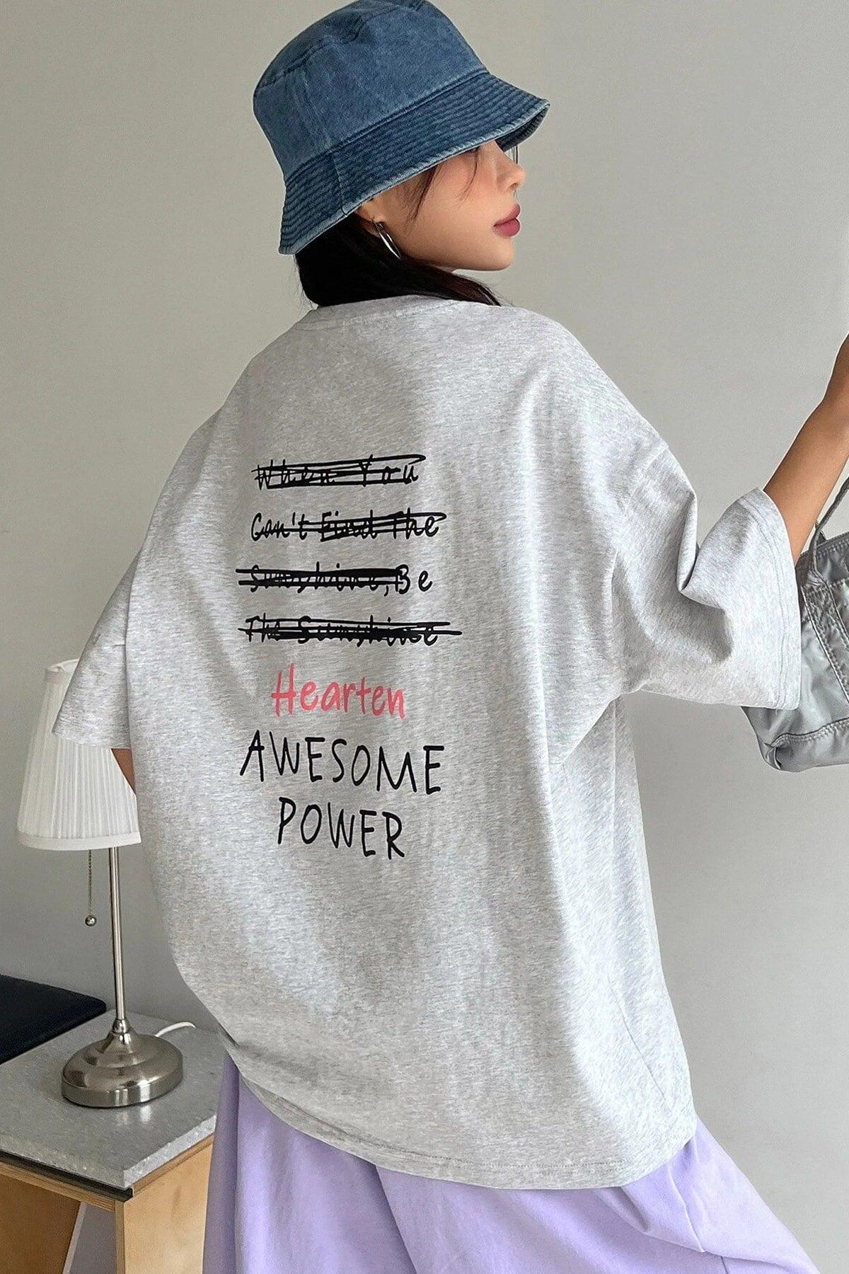 Unisex Aweasome Gray Oversize Back Printed T-shirt Tee - Swordslife