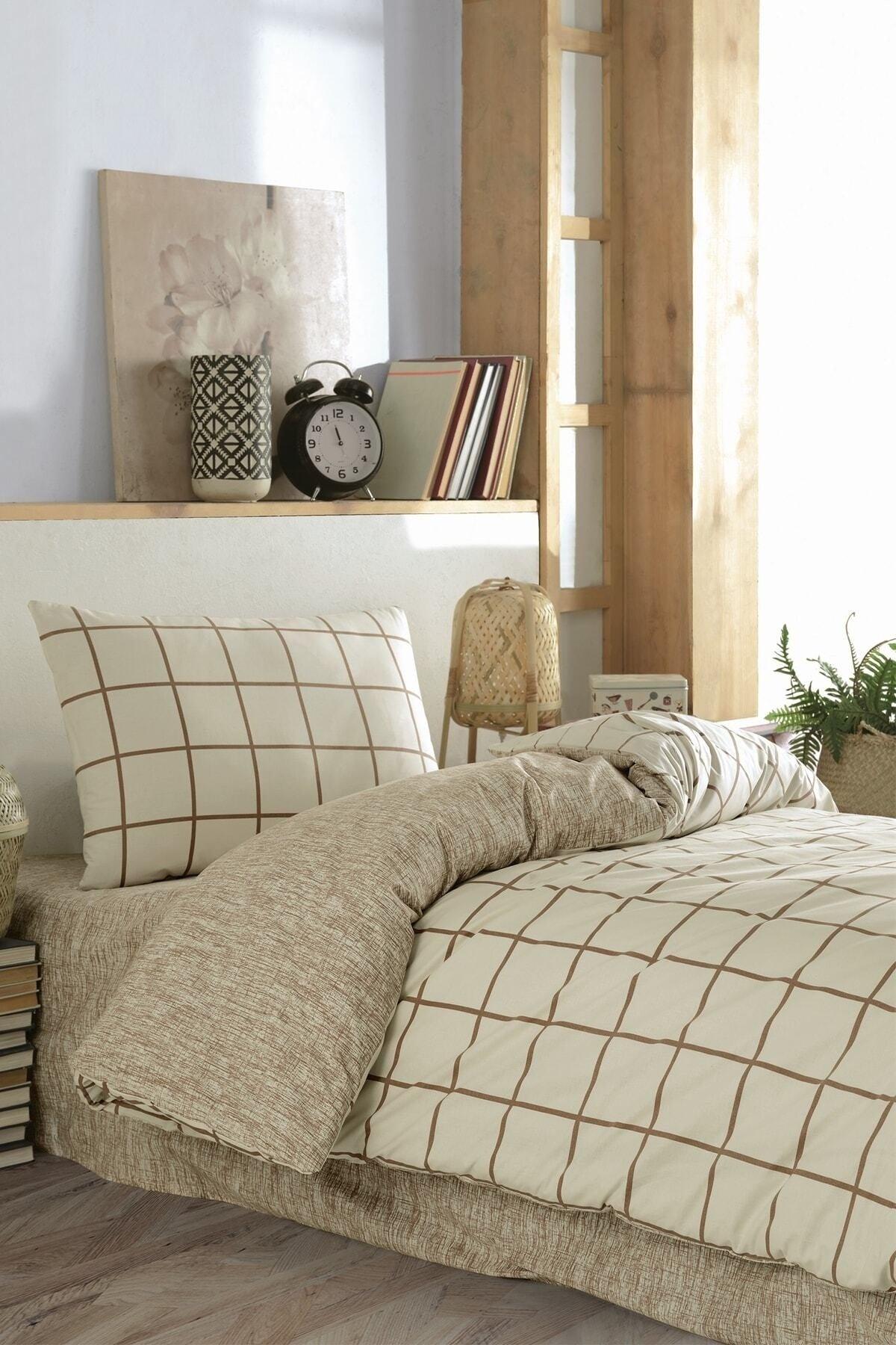 Ranforce Single Elastic Bed Linen Duvet Cover Set Square Cream - Swordslife