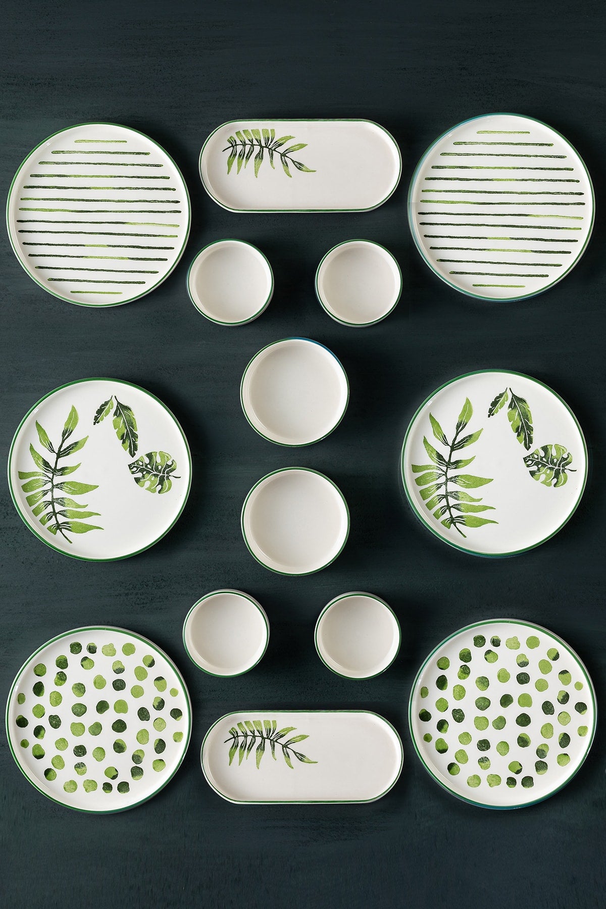 Art Botanik 14-teiliges stapelbares Frühstücksset für 6 Personen – luxuriöses Frühstücks-Servierset mit Teller