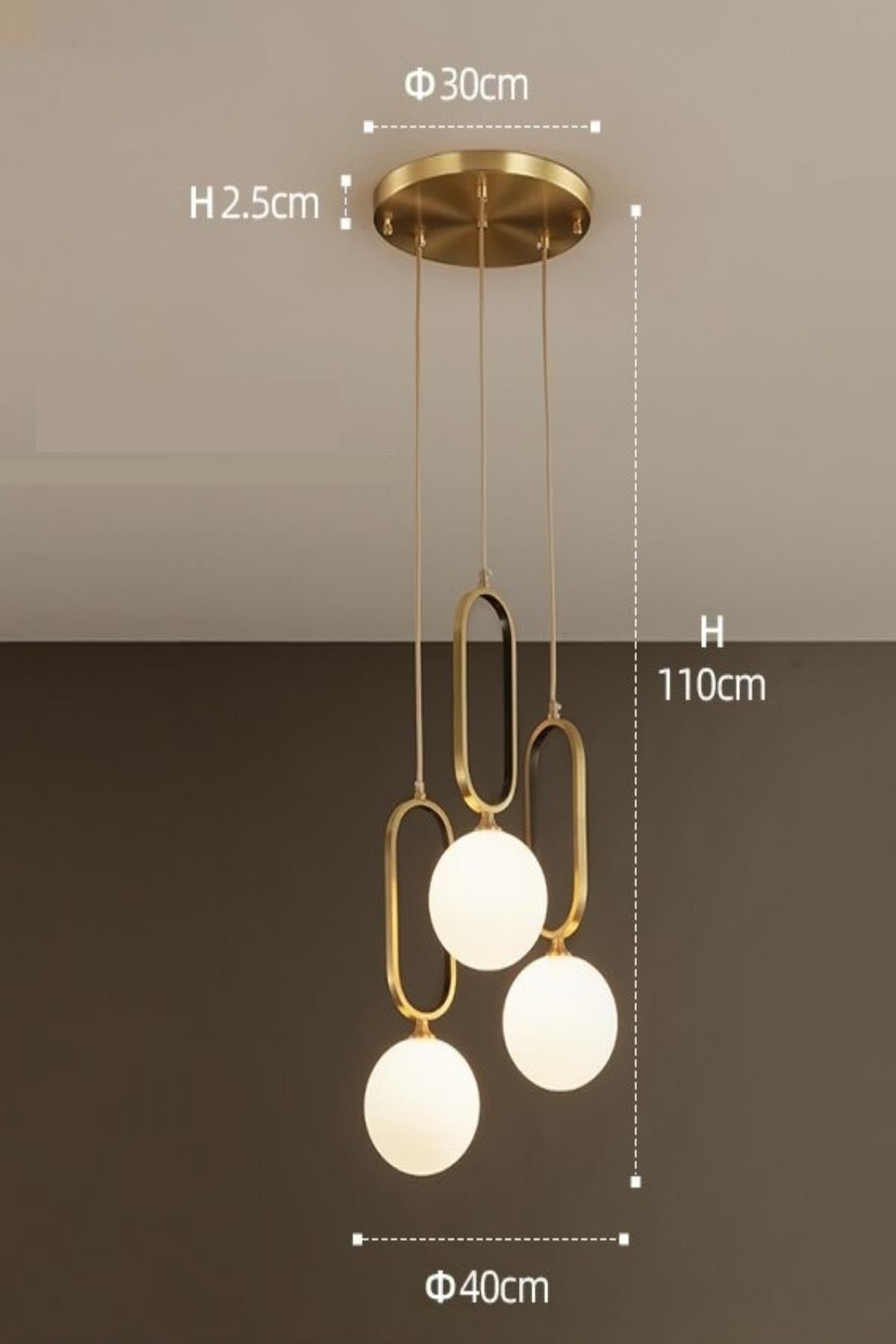 Kuzey Dreifach antik beschichteter stilvoller moderner weißer Glas-Wohnzimmer-Pendelleuchter