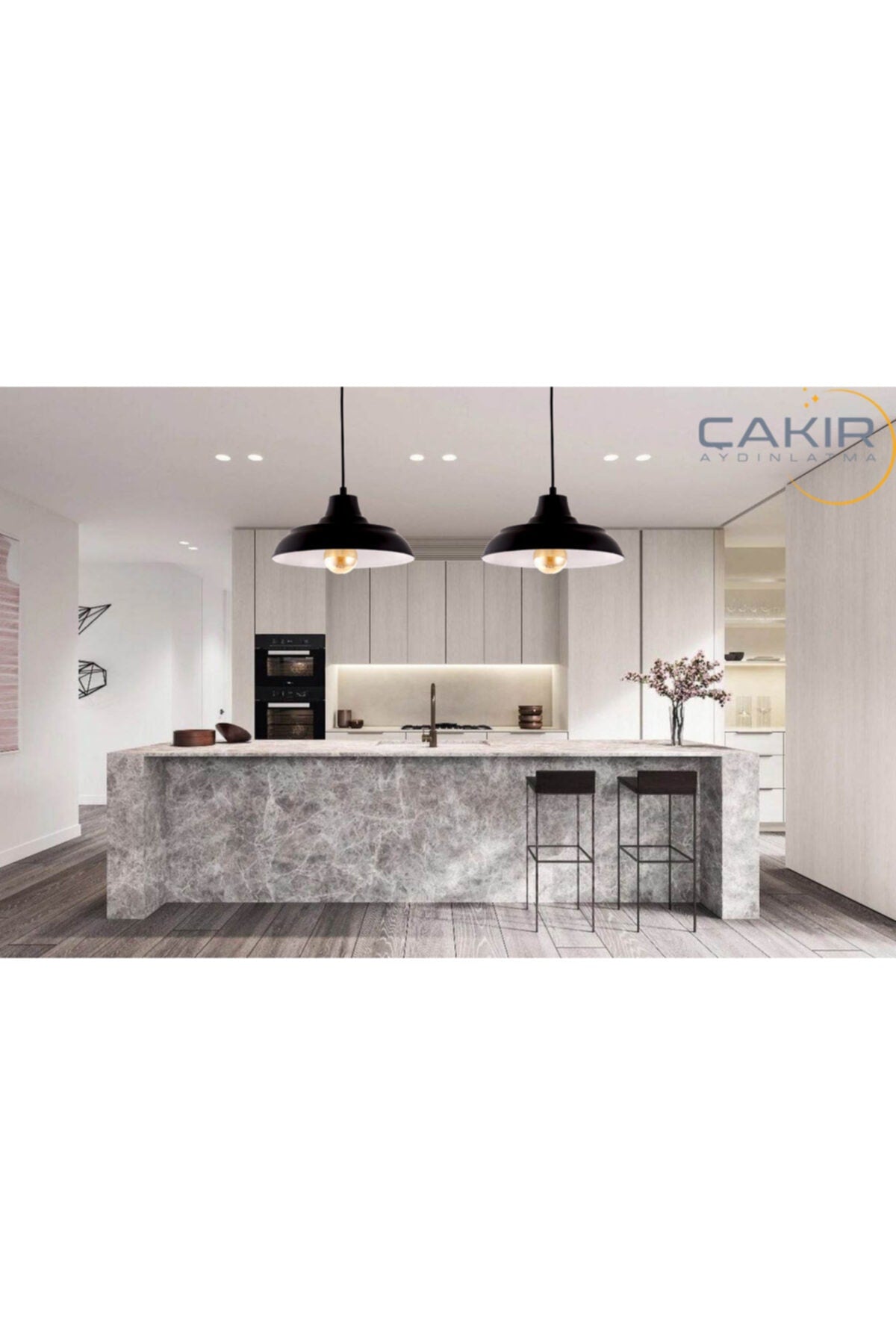 Fiyona Finish Black And White Single Pendant Chandelier - Çakır Avize